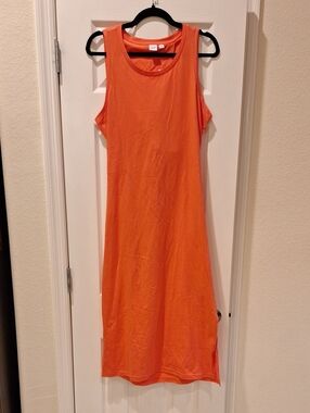 GAP - Sleeveless Orange Midi Cotton Knit Dress with Tie Back - Large Tall nwt